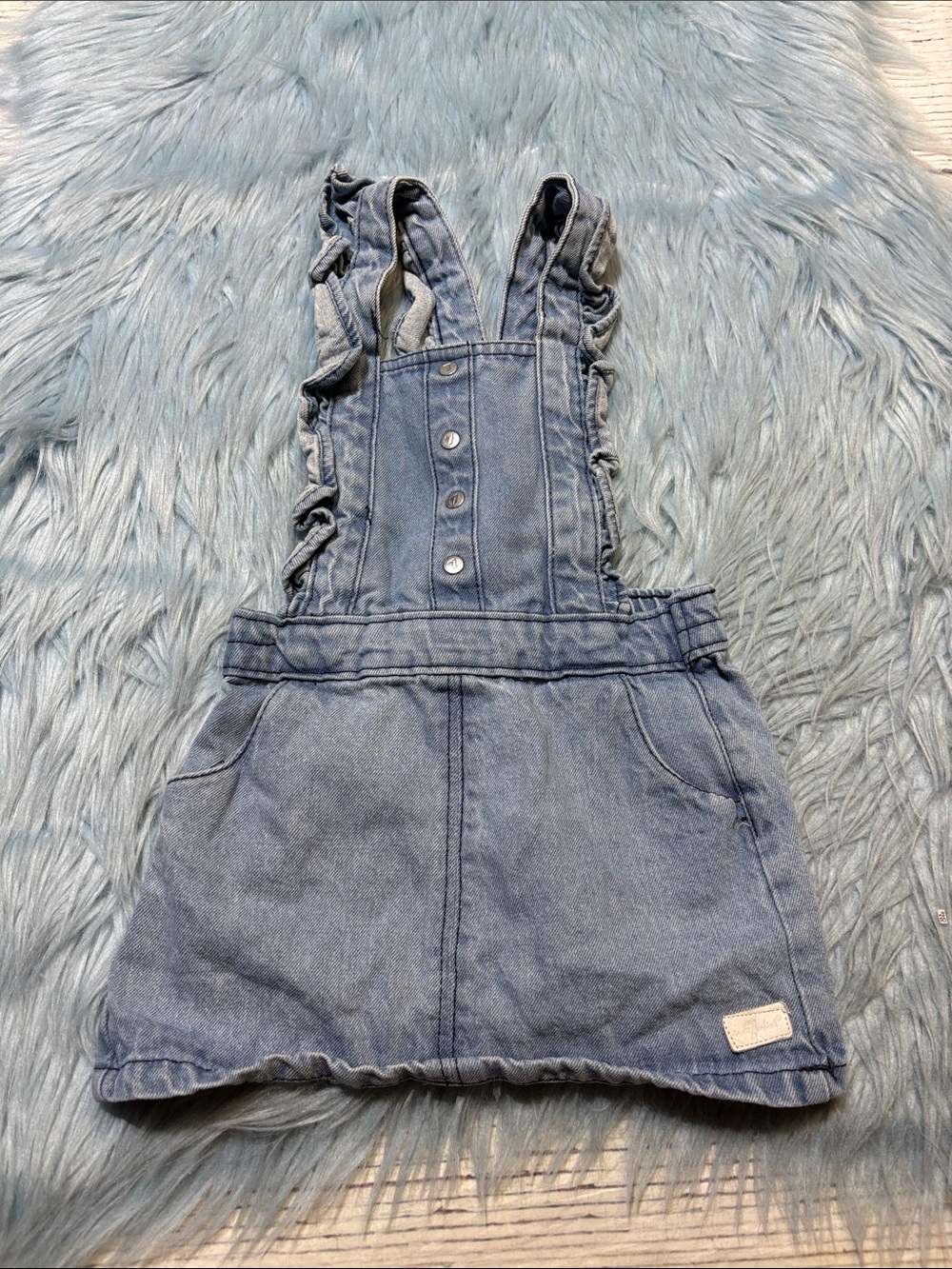 7 For All Mankind Light Wash Ruffle Trim Denim Overall Dress sz 18M